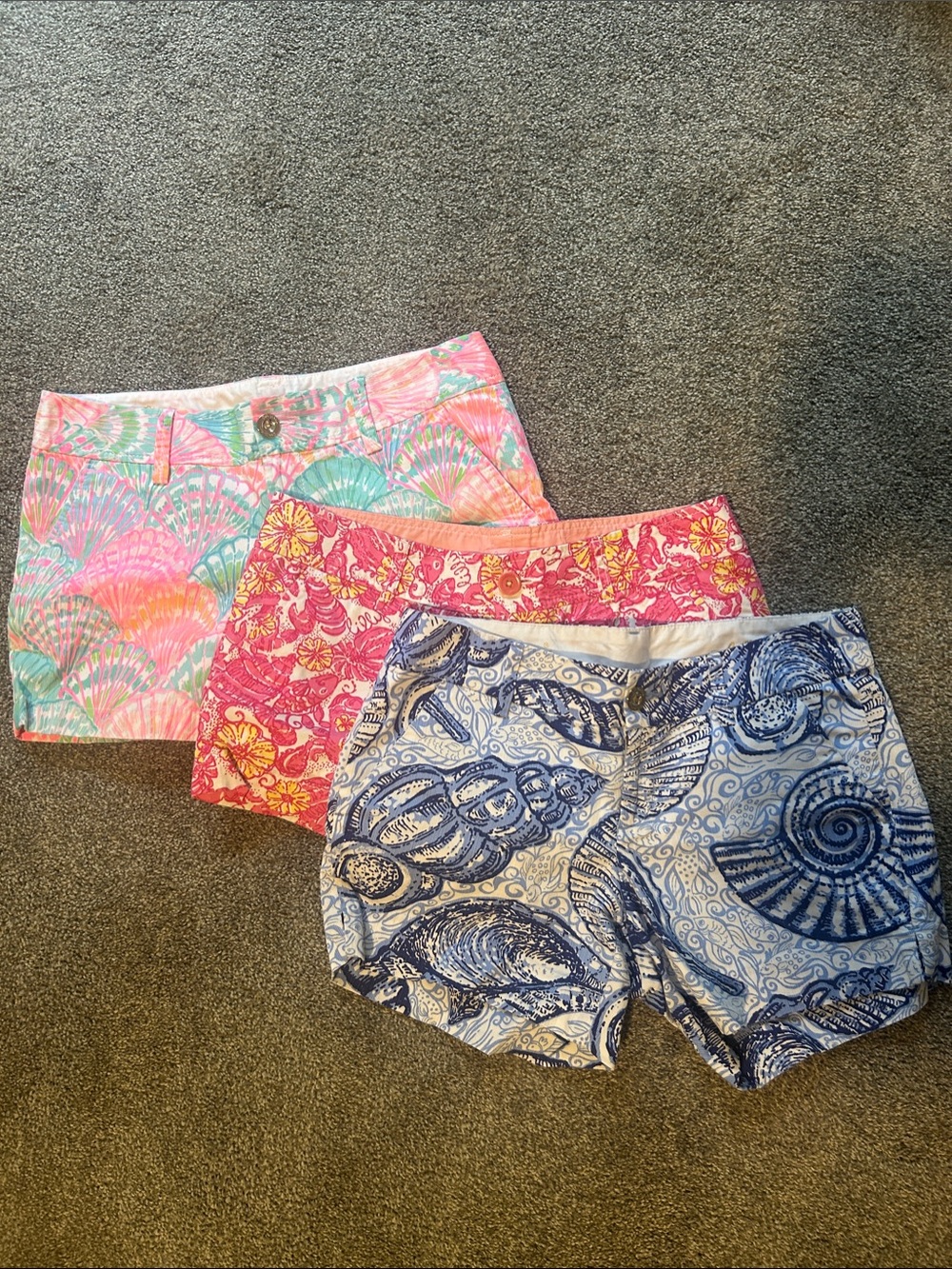 Lilly Pulitzer Three High-Waist Patterned Shorts in Blue, Pink & Coral